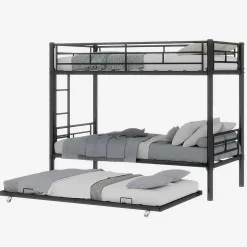 Lit superposé 196,6x97,8x156,5 cm en métal noir, convertible en 2 lits avec échelle antidérapante