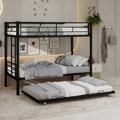 Lit superposé 196,6x97,8x156,5 cm en métal noir, convertible en 2 lits avec échelle antidérapante