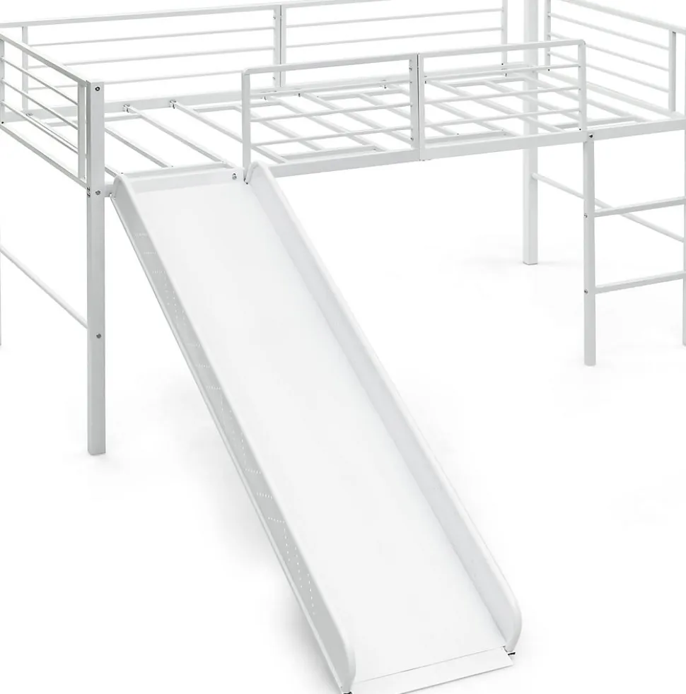 Lit Superpose avec Echelle et Toboggan Amovible Cadre de Lit pour Enfant avec Cloture de Securite