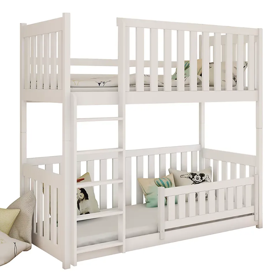 Lit superpose 90x200 au sol sommiers inclus Gabin Blanc