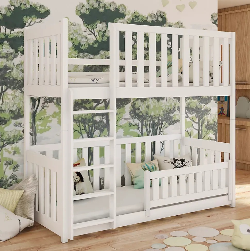 Lit superpose 90x200 au sol sommiers inclus Gabin Blanc