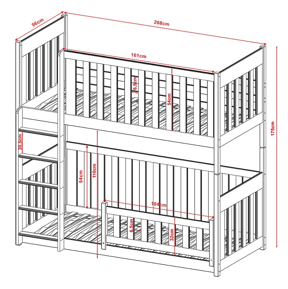 Lit superpose 90x200 au sol sommiers inclus Gabin Blanc