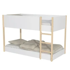 LIT SUPERPOSE 90x190 BOB + 2 SOMMIERS / Blanc et Bois clair