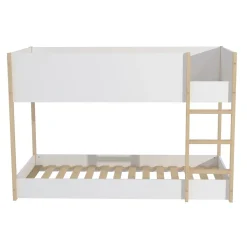 LIT SUPERPOSE 90x190 BOB + 2 SOMMIERS / Blanc et Bois clair