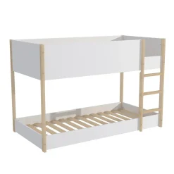 LIT SUPERPOSE 90x190 BOB + 2 SOMMIERS / Blanc et Bois clair