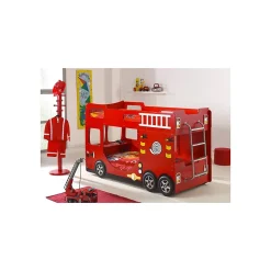 Lit superpose 90x200 Camion de pompier sommier inclus Vipack Car Beds - Rouge