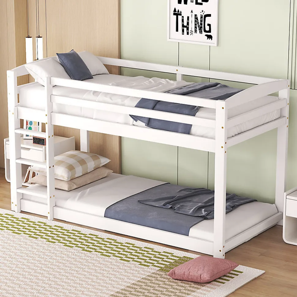 Lit superpose 90x200 cm blanc pour enfants et adolescents avec structure en pin massif facile a assembler