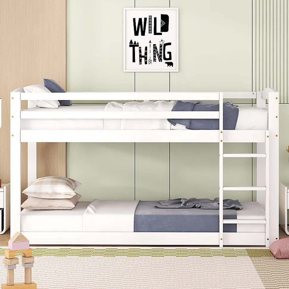 Lit superpose 90x200 cm blanc pour enfants et adolescents avec structure en pin massif facile a assembler