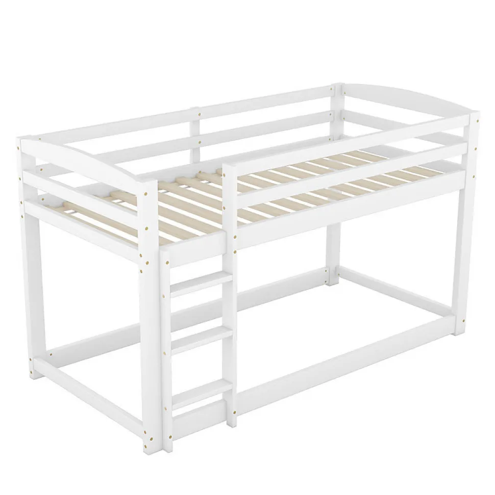 Lit superpose 90x200 cm blanc pour enfants et adolescents avec structure en pin massif facile a assembler