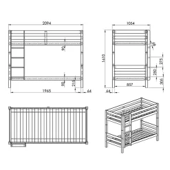 Lit Superpose 90x200 Hauteur 160 cm Sommier Inclus Vipack Pino - Bois