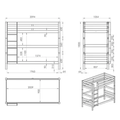 Lit Superpose 90x200 Hauteur 180 cm Sommier Inclus Vipack Pino Gris