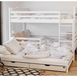 Lit superpose 90x200 sommier lit gigogne et tiroirs inclus Leo Blanc