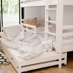 Lit superpose 90x200 sommier lit gigogne et tiroirs inclus Leo Blanc