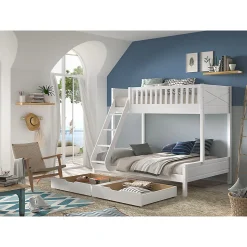 Lit superpose 90-140x200 sommiers et tiroirs inclus Vipack Scott Blanc