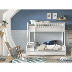 Lit superpose 90-140x200 sommiers et tiroirs inclus Vipack Scott Blanc