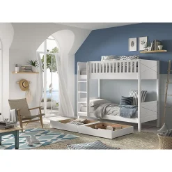 Lit superpose 90x200 sommiers et tiroirs inclus Vipack Scott Blanc