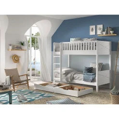 Lit superpose 90x200 sommiers et tiroirs inclus Vipack Scott Blanc