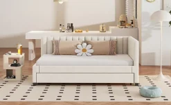 Lit tapissé 90 par 200 cm canapé-lit extensible lit multifonction avec sommier lits invités tissu velours beige