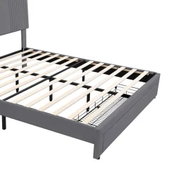 Lit tapissé 140 par 200 cm lit double LED USB dossier tiroir velours gris adultes et adolescents