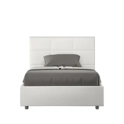 Lit tapissé en simili cuir blanc sans sommier Mika 140x210