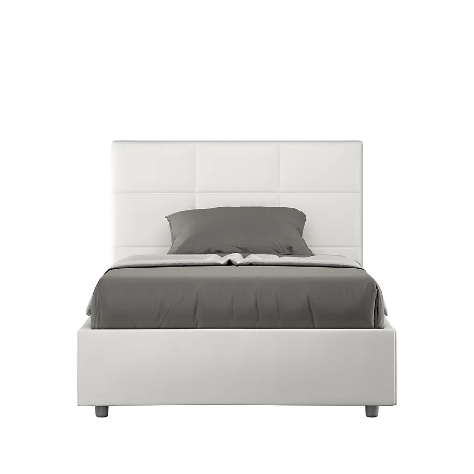 Lit tapissé en simili cuir blanc sans sommier Mika 120x200