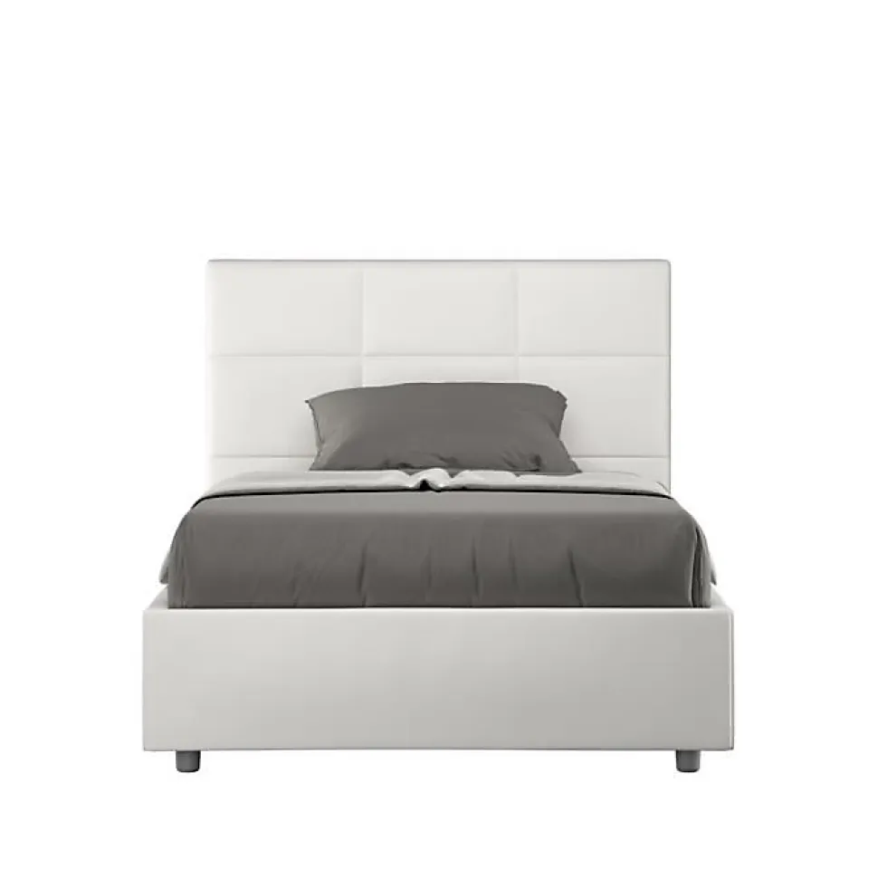 Lit tapissé en simili cuir blanc sans sommier Mika 120x200