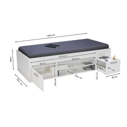 Lit TESS 90x190 + chevet + étagère + rangement / Blanc