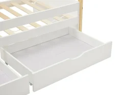 Lit tipi 90 x 190 cm avec tiroirs - Pin et MDF - Coloris : Blanc et naturel - LUANCO