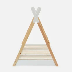 Lit Tipi. pin naturel blanc - sommier à lattes inclus. 90x190cm - Tobias