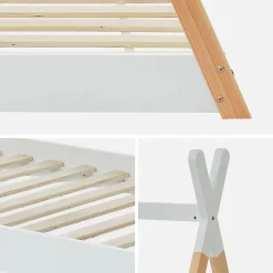 Lit Tipi. pin naturel blanc - sommier à lattes inclus. 90x190cm - Tobias