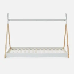 Lit Tipi. pin naturel blanc - sommier à lattes inclus. 90x190cm - Tobias