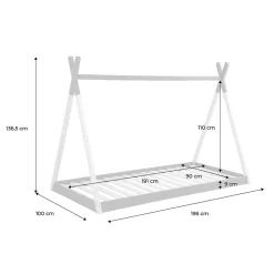 Lit Tipi. pin naturel blanc - sommier à lattes inclus. 90x190cm - Tobias