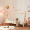 Lit tipi pour enfant Siikajoki bois de pin 90 x 200 cm naturel blanc en.casa