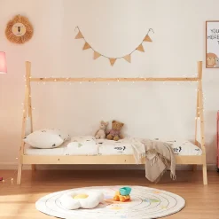 Lit tipi pour enfant Siikajoki bois de pin 90 x 200 cm naturel blanc en.casa