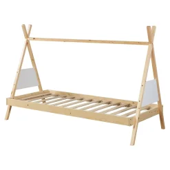 Lit tipi pour enfant Siikajoki bois de pin 90 x 200 cm naturel blanc en.casa