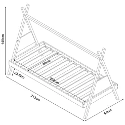 Lit tipi pour enfant Siikajoki bois de pin 90 x 200 cm naturel blanc en.casa