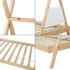 Lit tipi pour enfant Siikajoki bois de pin 90 x 200 cm naturel blanc en.casa