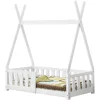 Lit Tipi pour Enfants Helsingborg avec Grille de Sécurité Pin 140 x 70 cm Blanc en.casa