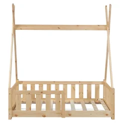 Lit Tipi pour Enfants Helsingborg avec Grille de Sécurité Pin 140 x 70 cm naturel en.casa