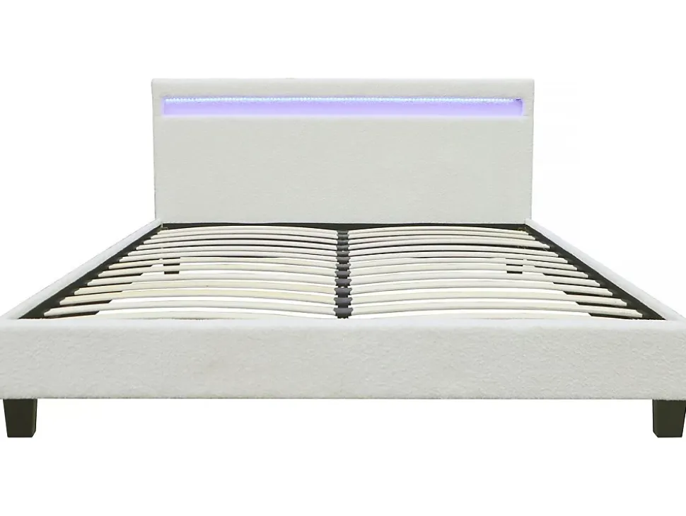 Lit tissu bouclette avec LED "Maria" 140x190cm Crème