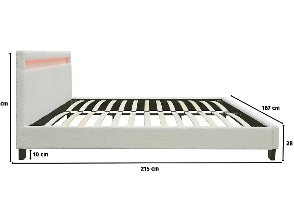 Lit tissu bouclette avec LED "Maria" 140x190cm Crème