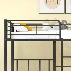 Lit triple 90 x 200 cm x 3, lit en fer avec barrières de sécurité, noir, Blackcolors