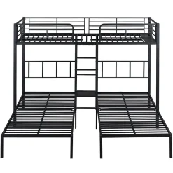 Lit triple 90 x 200 cm x 3, lit en fer avec barrières de sécurité, noir, Blackcolors