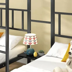 Lit triple 90 x 200 cm x 3, lit en fer avec barrières de sécurité, noir, Blackcolors