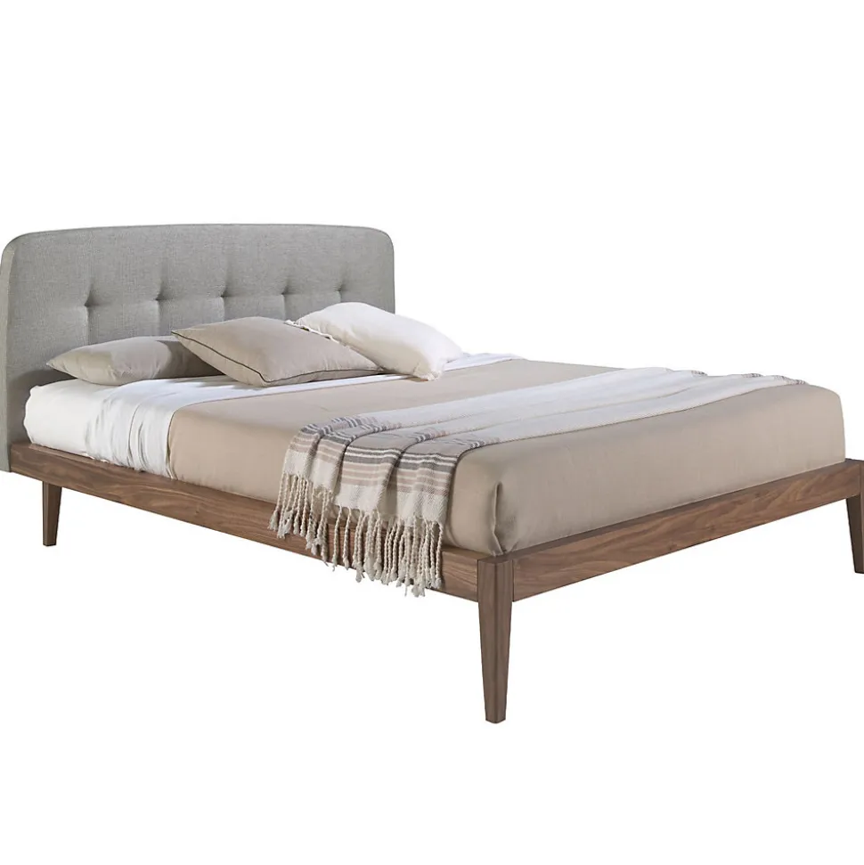 Lit tufté en tissu gris moderne pour chambre à coucher élégante