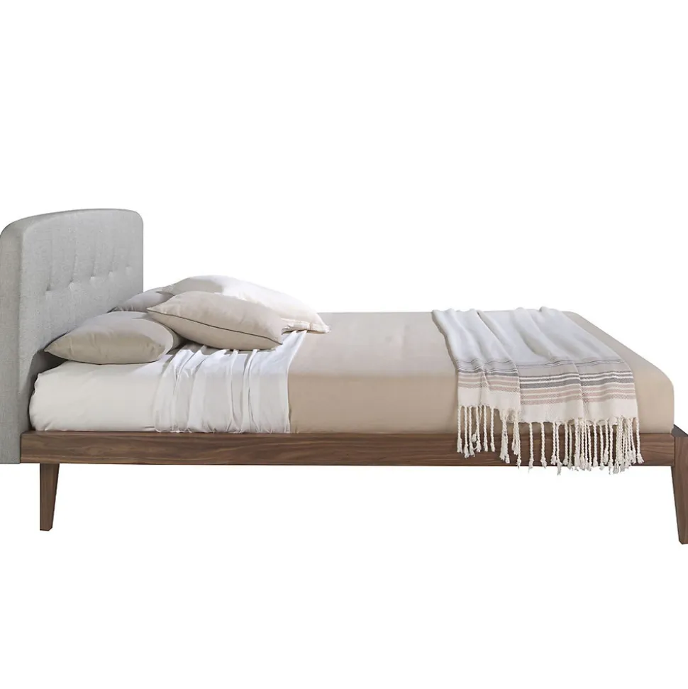 Lit tufté en tissu gris moderne pour chambre à coucher élégante