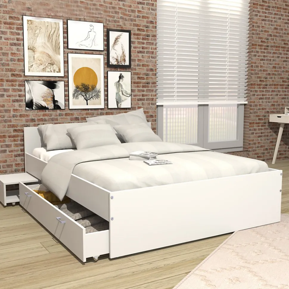 Lit TWIST 140x190 + 1 chevet + 1 tiroir / Blanc