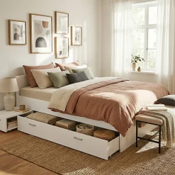 Lit TWIST 140x190 + 1 chevet + 1 tiroir / Blanc