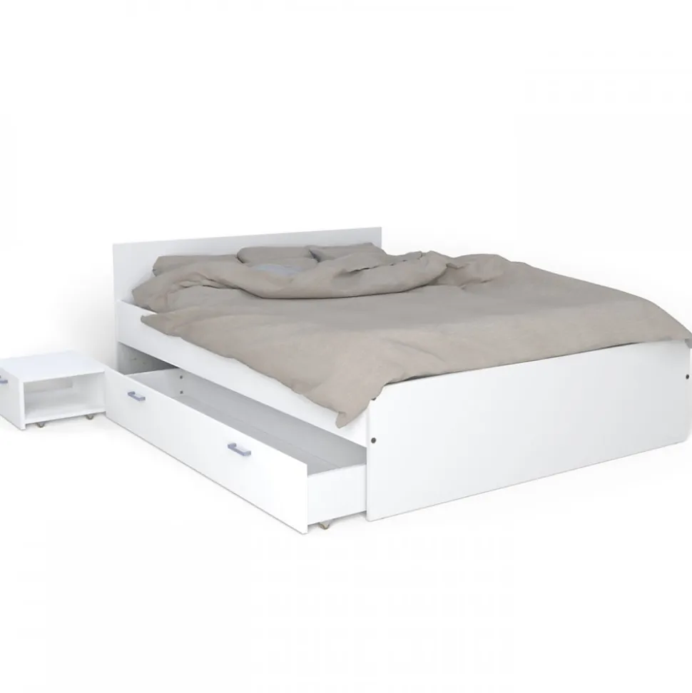 Lit TWIST 140x190 + 1 chevet + 1 tiroir / Blanc