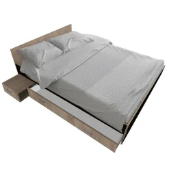 Lit TWIST 140x190+ 1 chevet + 1 tiroir / Décor Noir et chêne blanchi